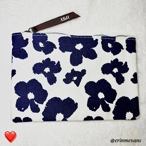 Free with $15 Purchase Ipsy Cosmetic Bag April 2023 Indigo White Floral Canvas